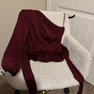 Express One-Shoulder Burgundy Satin Blouse XS NWT